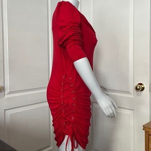 RED LACE UP SIDES COWL NECK DRESS/TUNIC SIZE 3X NEW WITH TAGS